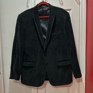 John Varvatos Black Textured Velvet Jacket Blazer Peak Collar 46R